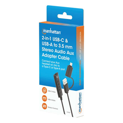 Convertidor Usb, Manhattan,153560, 2.0 / Usb-c A Tarjeta Sonido 3.5 Mm, Cable Con Controles