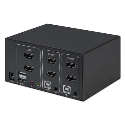 Mux Kvm,manhattan,153522, Hdmi Doble Monitor 2:1,  4k@30mhz Usb2.0 Audio