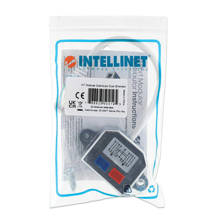 Distribuidor Modular,intellinet,504195, 1x2 Rj45 Cat 5e