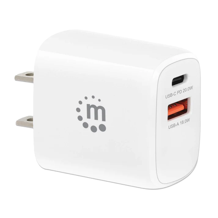 Cargador Pared,manhattan,406291, 20w, Usb-c Pd 20w Y Usb-a Qc 18w