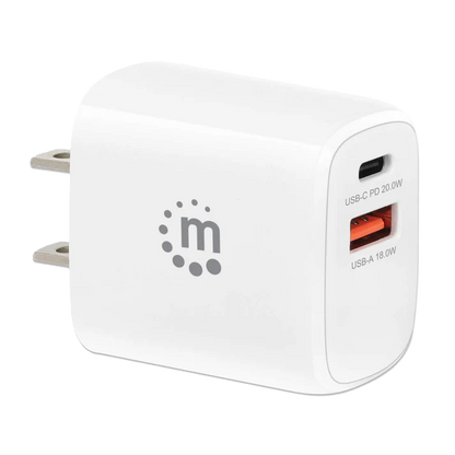 Cargador Pared,manhattan,406291, 20w, Usb-c Pd 20w Y Usb-a Qc 18w