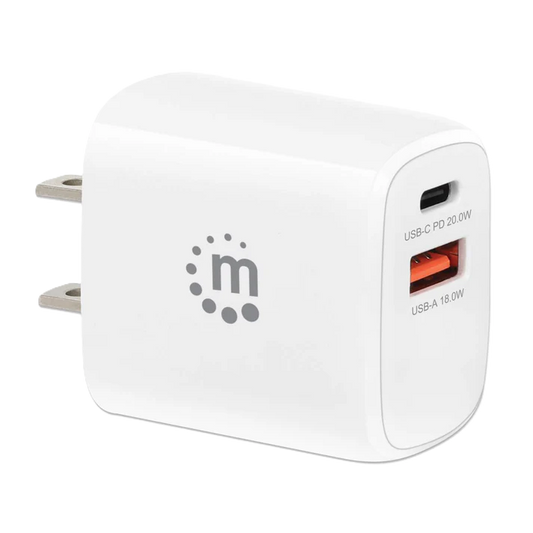 Cargador Pared,manhattan,406291, 20w, Usb-c Pd 20w Y Usb-a Qc 18w
