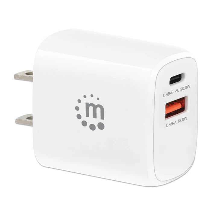Cargador Pared,manhattan,406291, 20w, Usb-c Pd 20w Y Usb-a Qc 18w