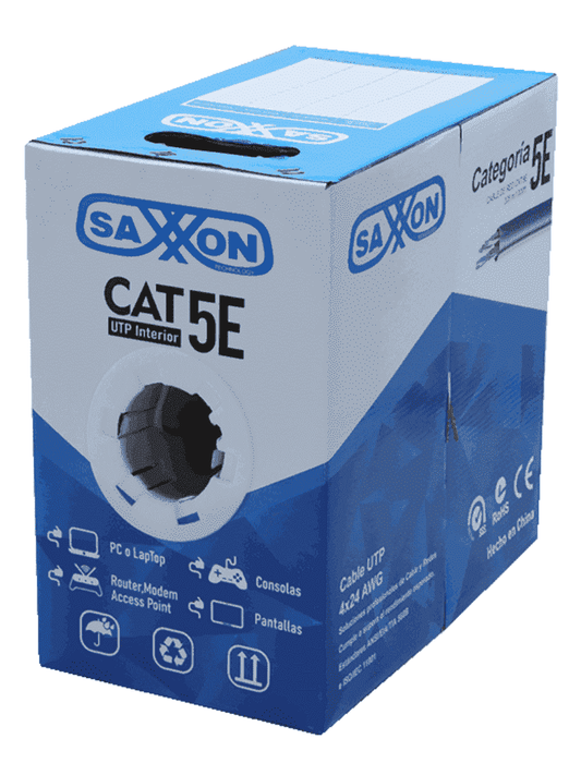 Cable Utp Saxxon Gris Categoria 5e/ Cca/ Bobina 305 Mts/ 4 Pares / Cert Iso9001/ Ul 444 / Rohs / Ansi/tia/eia-568b