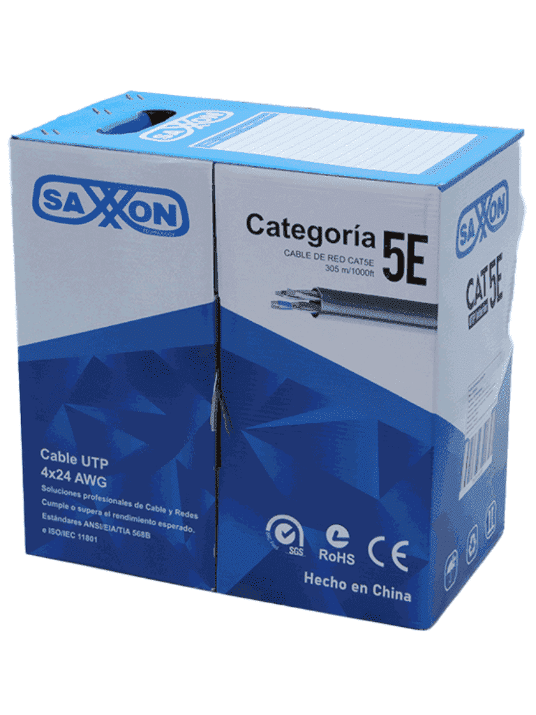 Cable Utp Saxxon Gris Categoria 5e/ Cca/ Bobina 305 Mts/ 4 Pares / Cert Iso9001/ Ul 444 / Rohs / Ansi/tia/eia-568b