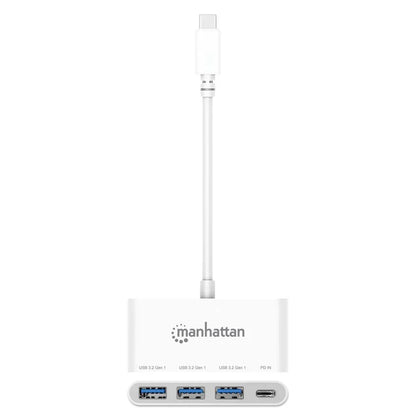 Hub Usb-c,manhattan,168434, 3 Ptos A + 1 Pto C Pd, 5gbps, Blanco