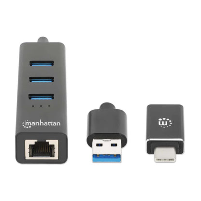 Adaptador De Red,manhattan,180894, Gb Usb A/c +hub 3 Ptos V3.0