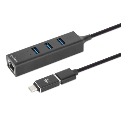 Adaptador De Red,manhattan,180894, Gb Usb A/c +hub 3 Ptos V3.0