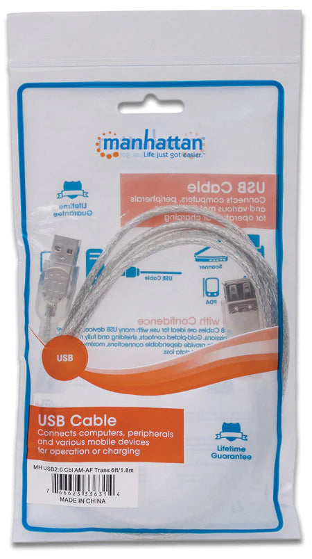 Cable Usb,manhattan,336314, V2.0 Ext. 1.8m Plata