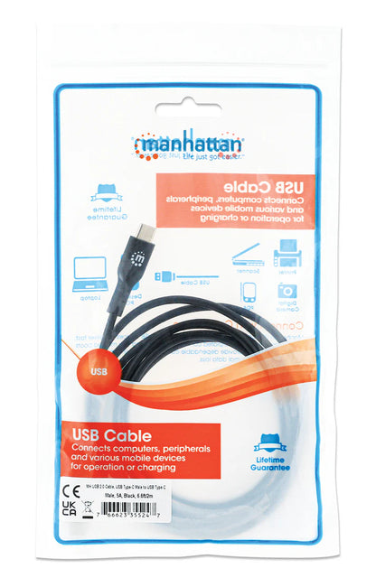 Cable Usb,manhattan,355247,-c V2.0, C-c 2.0m Negro 480mbps 5a