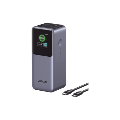 Power Bank De 20000mah | 3 Salidas 130w Max. | Usb-a + 2 Usb-c | Pd 3.0 | Qc3.0 | Fcp | Scp | Pantalla Inteligente | Carcasa Ignifuga | Color Gris | Incluye Cable Usb De 50cm | Carga Tu Laptop De Manera Segura.