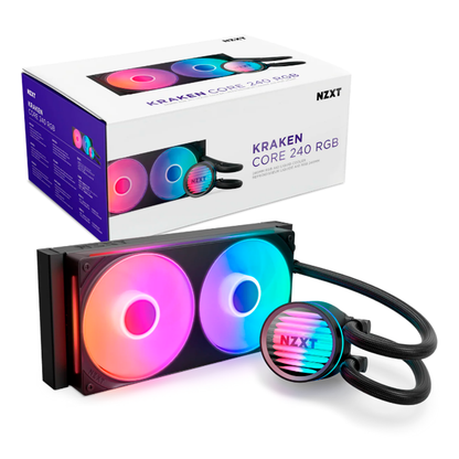 Disipador De Enfriamiento Liquido Nzxt Kraken Core 240mm Aio Rgb Cap Rgb Core Fan Black
