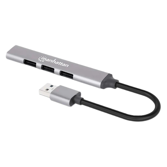 Hub Usb,manhattan,168427, V2.0  3 Ptos Y V3.0 1 Pto, Aluminio Gris Espacial