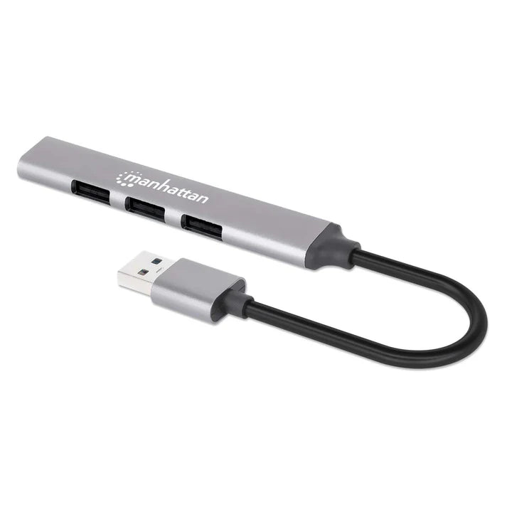 Hub Usb,manhattan,168427, V2.0  3 Ptos Y V3.0 1 Pto, Aluminio Gris Espacial