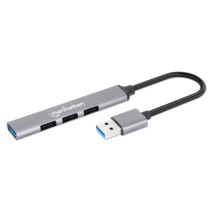 Hub Usb,manhattan,168427, V2.0  3 Ptos Y V3.0 1 Pto, Aluminio Gris Espacial