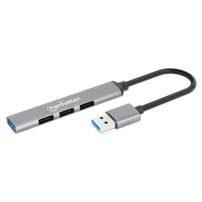 Hub Usb,manhattan,168427, V2.0  3 Ptos Y V3.0 1 Pto, Aluminio Gris Espacial