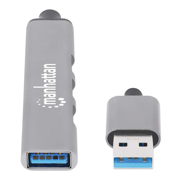Hub Usb,manhattan,168427, V2.0  3 Ptos Y V3.0 1 Pto, Aluminio Gris Espacial