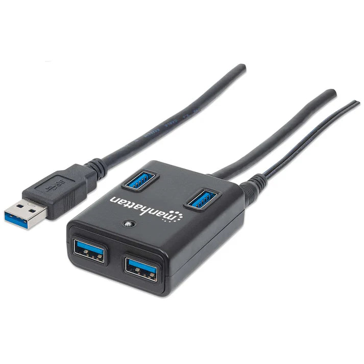 Hub Usb,manhattan,162302, V3.0  4 Ptos Con Fuente, Negro