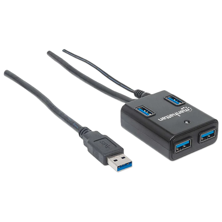 Hub Usb,manhattan,162302, V3.0  4 Ptos Con Fuente, Negro