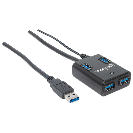 Hub Usb,manhattan,162302, V3.0  4 Ptos Con Fuente, Negro
