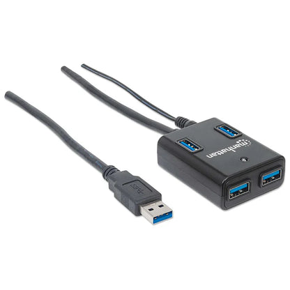 Hub Usb,manhattan,162302, V3.0  4 Ptos Con Fuente, Negro