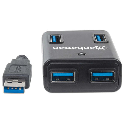 Hub Usb,manhattan,162302, V3.0  4 Ptos Con Fuente, Negro