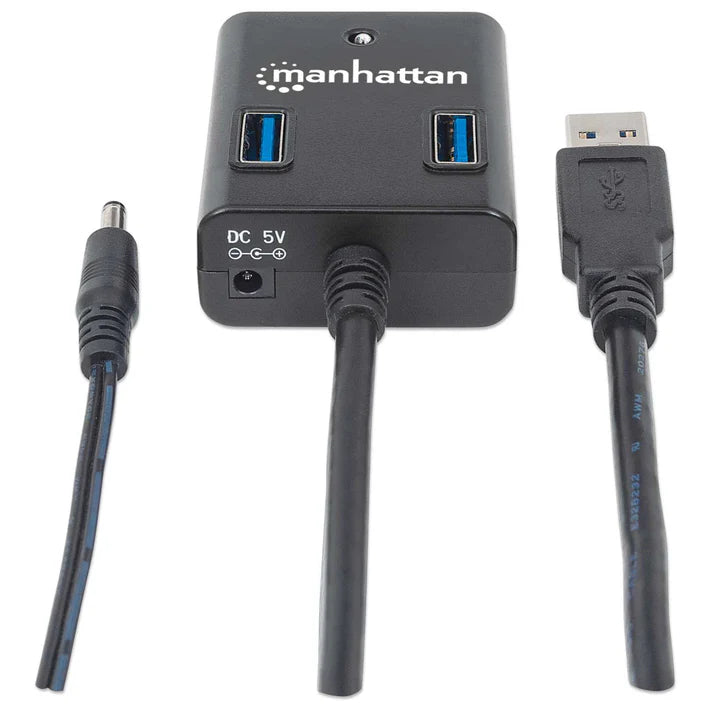 Hub Usb,manhattan,162302, V3.0  4 Ptos Con Fuente, Negro