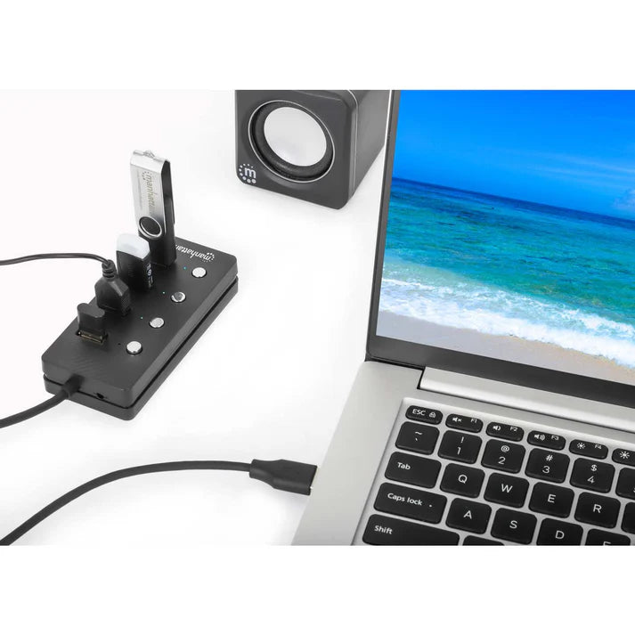 Hub/manhattan/180887/hub Usb 3.2 Con 4 Puertos Tipo-a E Interruptor Por Puerto