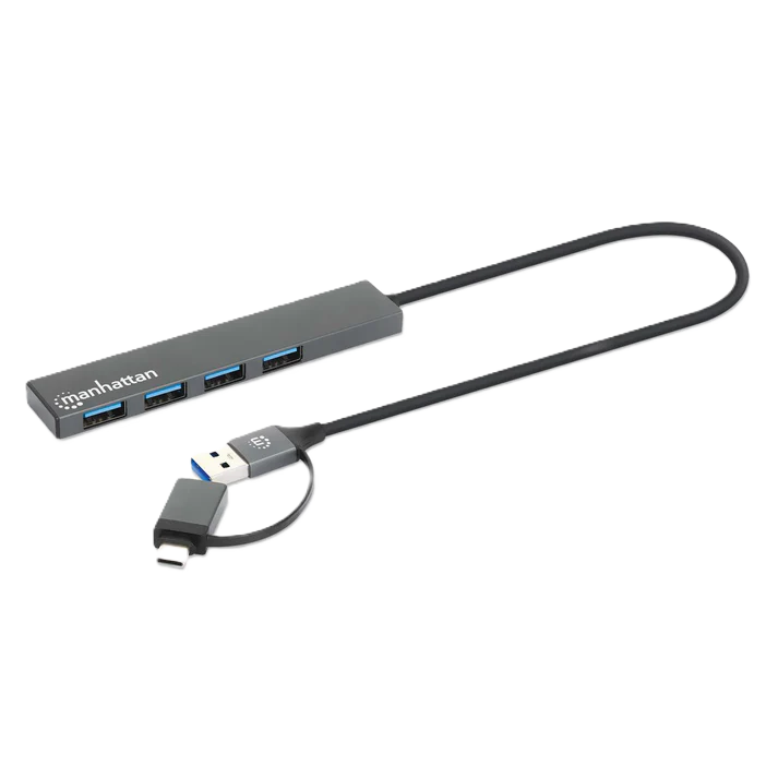 Hub/manhattan/181006/ Hub De 4 Puertos Usb-a 3.2 Gen 1 Con Conector Adaptable De Usb-a A Usb-c