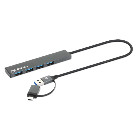 Hub/manhattan/181006/ Hub De 4 Puertos Usb-a 3.2 Gen 1 Con Conector Adaptable De Usb-a A Usb-c