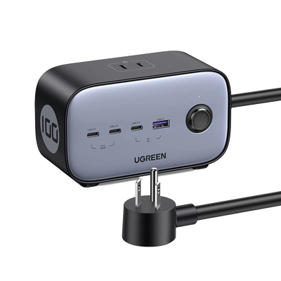 Cargador De Escritorio Y Tomacorriente Múltiple | 3 Puertos Usb-c | 1 Puertos Usb-a | 3 Tomacorriente De Ca | Tecnología Gan Ii | 1 Usb 100w Pd | Carga Rápida | Diseño Innovador En Forma De Cubo | Interruptor De Apagado.