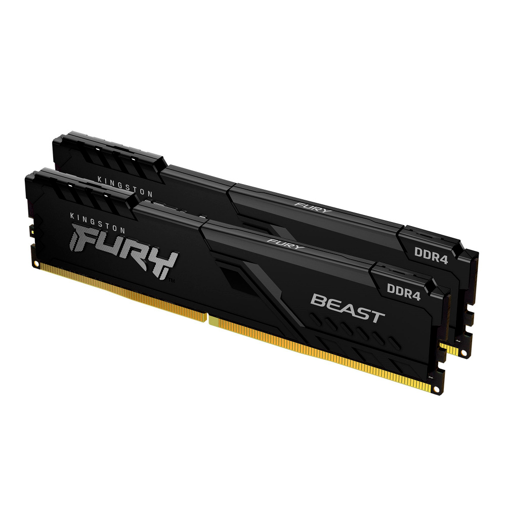 Memoria Ram Kingston Dimm Ddr4 16gb 2x8gb 3200mt/s Fury Beast Black Xmp Cl16 288pin 1.35v C/disipador De Calor P/pc/gamer/alto Rendimiento Kit 2 Kf432c16bbk2/16