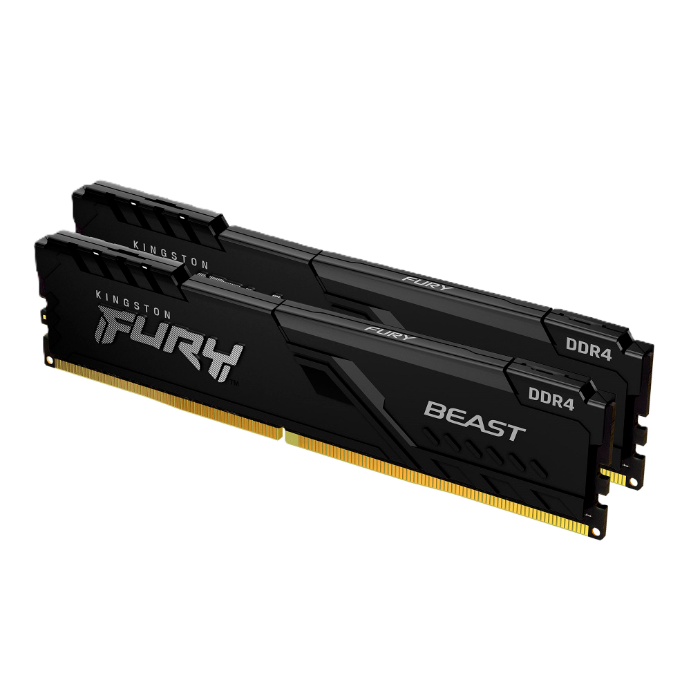 Memoria Ram Kingston Dimm Ddr4 16gb 2x8gb 3200mt/s Fury Beast Black Xmp Cl16 288pin 1.35v C/disipador De Calor P/pc/gamer/alto Rendimiento Kit 2 Kf432c16bbk2/16