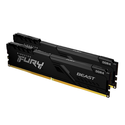 Memoria Ram Kingston Dimm Ddr4 16gb 2x8gb 3200mt/s Fury Beast Black Xmp Cl16 288pin 1.35v C/disipador De Calor P/pc/gamer/alto Rendimiento Kit 2 Kf432c16bbk2/16