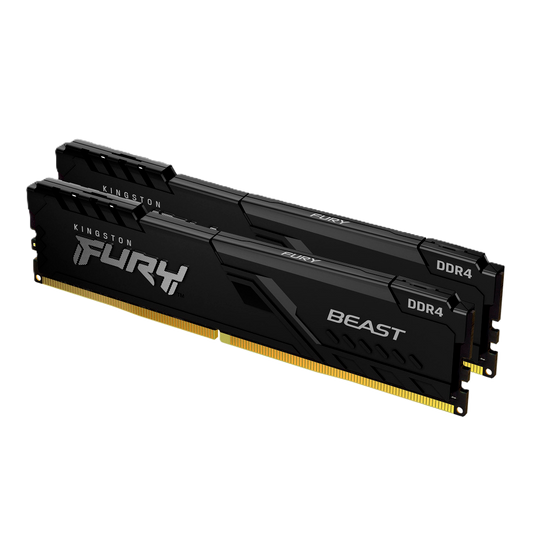 Memoria Ram Kingston Dimm Ddr4 16gb 2x8gb 3200mt/s Fury Beast Black Xmp Cl16 288pin 1.35v C/disipador De Calor P/pc/gamer/alto Rendimiento Kit 2 Kf432c16bbk2/16