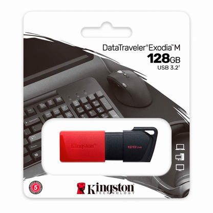 Memoria Flash Usb Kingston Data Traveler Exodia M 128gb Gen 1 3.2 C/tapa Mvil Negro Rojo Dtxm/128gb