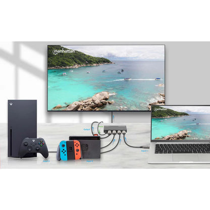Splitter/manhattan/208222/switch Hdmi 4k@60hz, 3 Entradas Compacto Negro