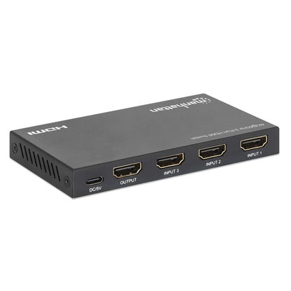 Splitter/manhattan/208222/switch Hdmi 4k@60hz, 3 Entradas Compacto Negro