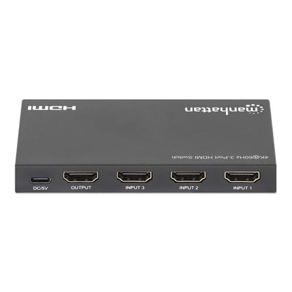 Splitter/manhattan/208222/switch Hdmi 4k@60hz, 3 Entradas Compacto Negro