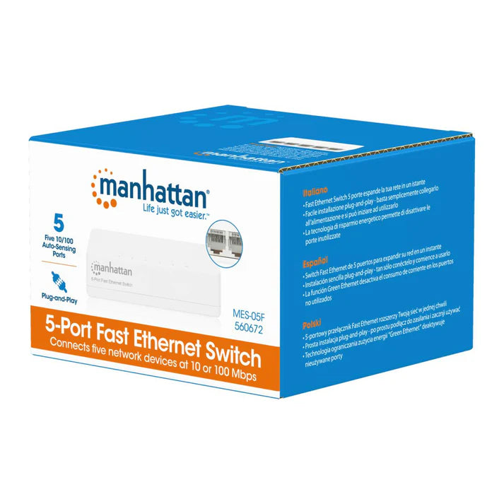 Switch,manhattan,560672, 5 Ptos 10/100 Desktop Blanco Mh