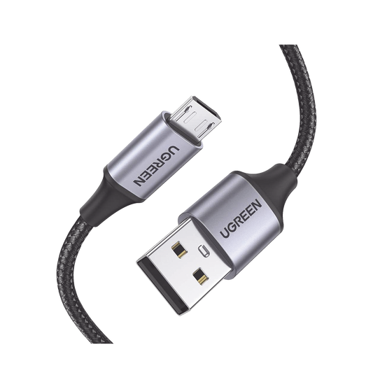 Cable USB-A a Micro USB | 1 Metro | Carga Rápida | QC 3.0/2.0 | FPC | AFC | Transferencia de datos de 480 Mbps | Recarga hasta 18W | Protección Integrada | Caja de Aluminio | Nylon Trenzado | Color Negro.
