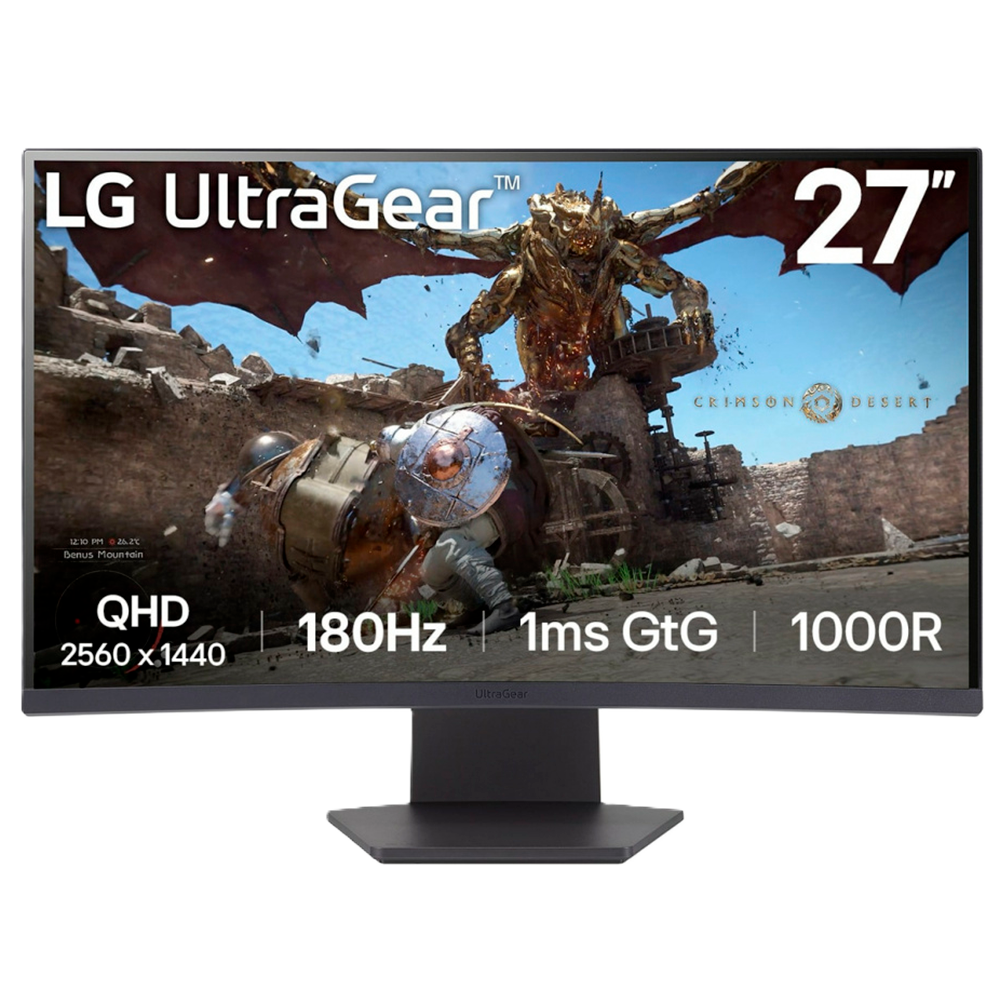Monitor Pc Lg 27gs60qc-b Gaming Ultragear 27 Curvo Qhd, Amd Free Sync, 180hz, Panel Va, Aspecto 16:9, 2560x1440, Tr 1ms, 3000:1, Curvatura 1000r, Hdmi, Displayport, Hdr10, Montaje Pared 100x100 Mm.