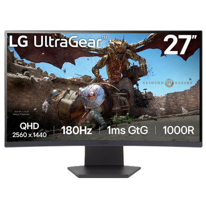 Monitor Pc Lg 27gs60qc-b Gaming Ultragear 27 Curvo Qhd, Amd Free Sync, 180hz, Panel Va, Aspecto 16:9, 2560x1440, Tr 1ms, 3000:1, Curvatura 1000r, Hdmi, Displayport, Hdr10, Montaje Pared 100x100 Mm.
