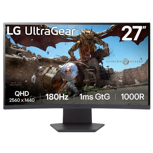 Monitor Pc Lg 27gs60qc-b Gaming Ultragear 27 Curvo Qhd, Amd Free Sync, 180hz, Panel Va, Aspecto 16:9, 2560x1440, Tr 1ms, 3000:1, Curvatura 1000r, Hdmi, Displayport, Hdr10, Montaje Pared 100x100 Mm.