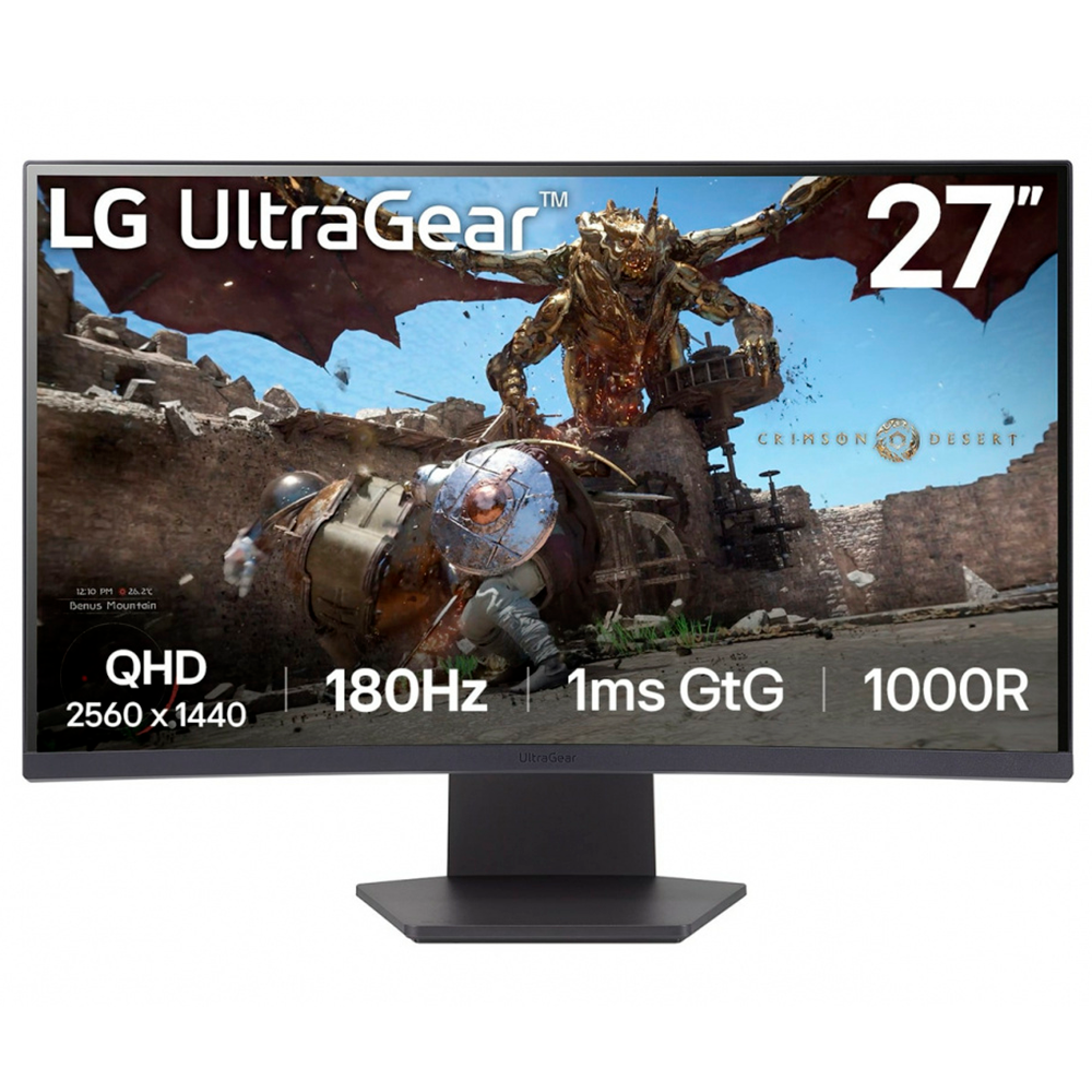 Monitor Pc Lg 27gs60qc-b Gaming Ultragear 27 Curvo Qhd, Amd Free Sync, 180hz, Panel Va, Aspecto 16:9, 2560x1440, Tr 1ms, 3000:1, Curvatura 1000r, Hdmi, Displayport, Hdr10, Montaje Pared 100x100 Mm.