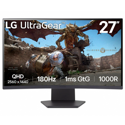 Monitor Pc Lg 27gs60qc-b Gaming Ultragear 27 Curvo Qhd, Amd Free Sync, 180hz, Panel Va, Aspecto 16:9, 2560x1440, Tr 1ms, 3000:1, Curvatura 1000r, Hdmi, Displayport, Hdr10, Montaje Pared 100x100 Mm.