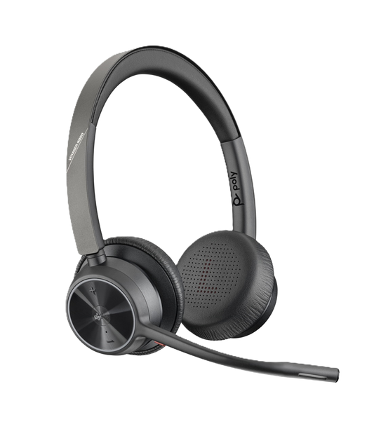 Diadema Hp Poly 77z00aa Voyager 4320 / Version Microsoft Teams, Inalambrica, Binaural, Bluetooth, Dongle Usb-a, Alcance De 50 M Hasta 24 H De Conversacion Con Base De Carga