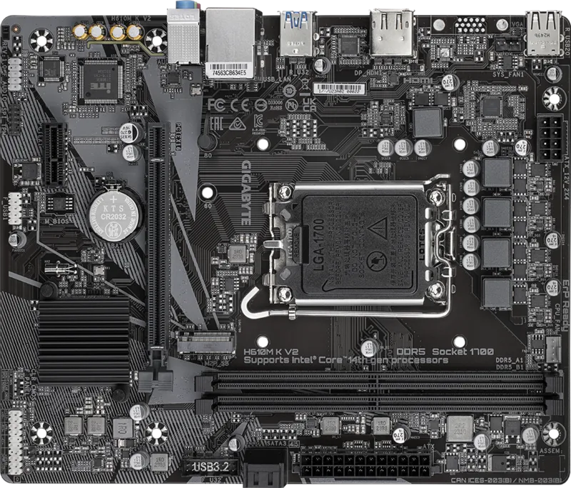 Tarjeta Madre Gigabyte H610m K V2 / Socket Intel 1700 / 2x Ddr5 / Hdmi / Dp / Pcie X 16 / Micro Atx / Gama Basica
