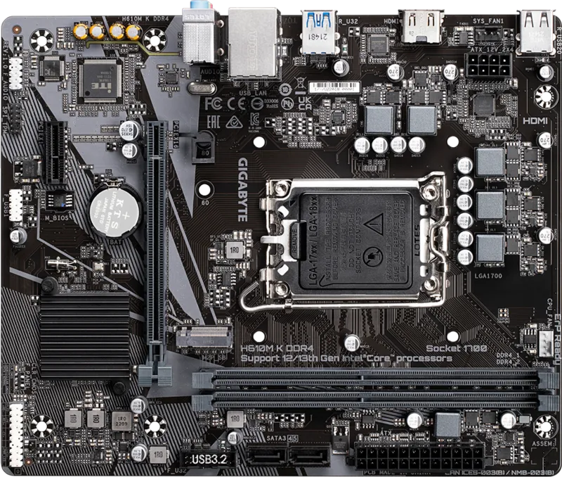 Mb Gigabyte H610m K Intel S-1700 14va Gen/2xddr4 3200mhz/pcie 4.0 X 16/hdmi/2xusb 3.2/m.2/micro Atx/gama Basica