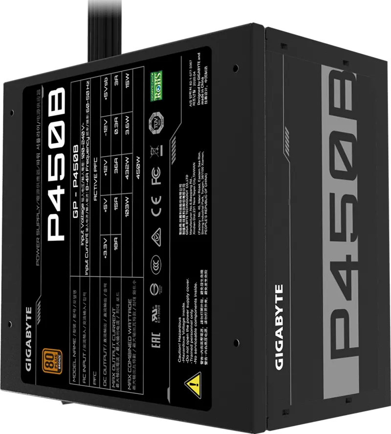 Fuente De Poder Gigabyte 450w /80 Plus Bronze/negro/atx/no Modular